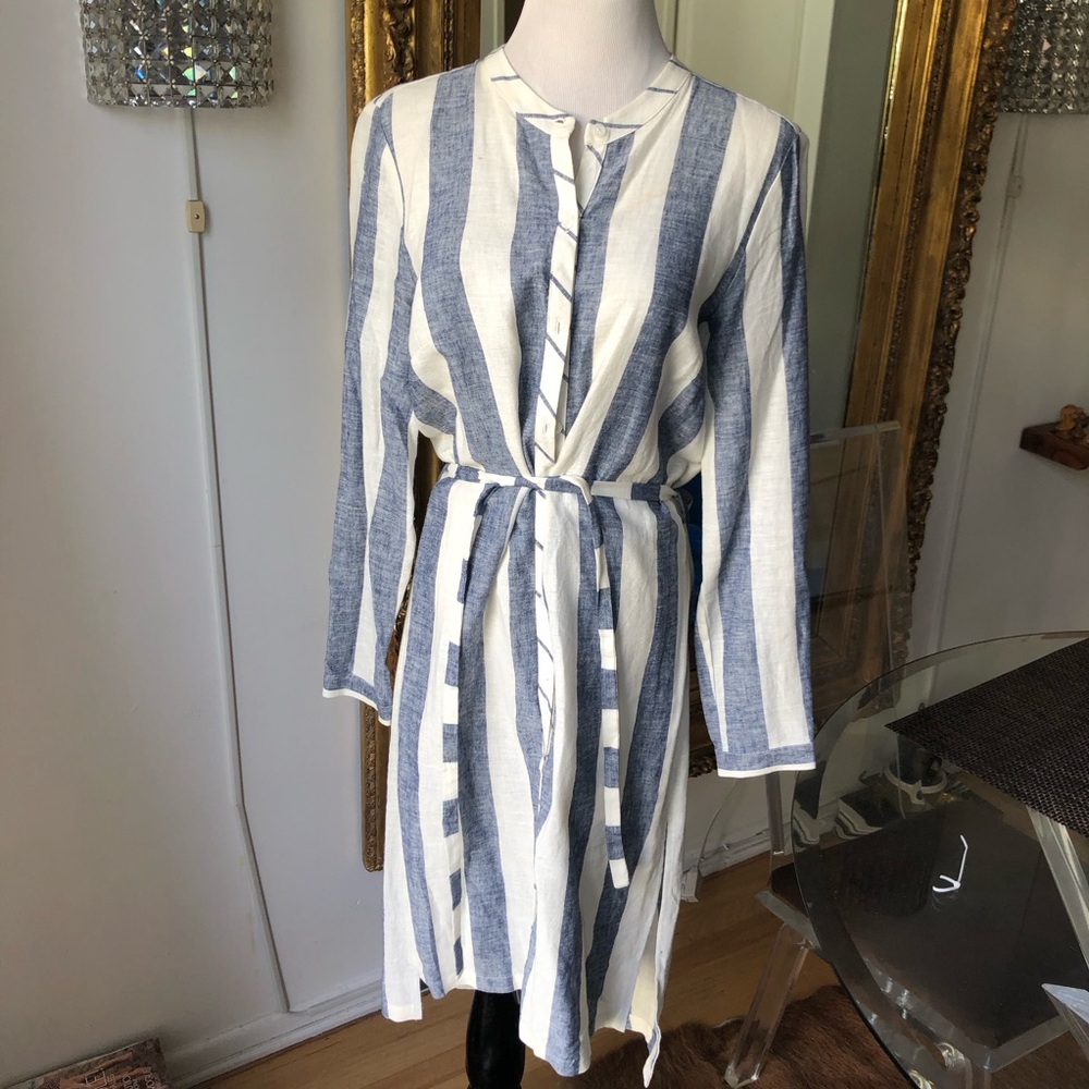 Skin brand Stripes Blue and White long sleeve midi Dress